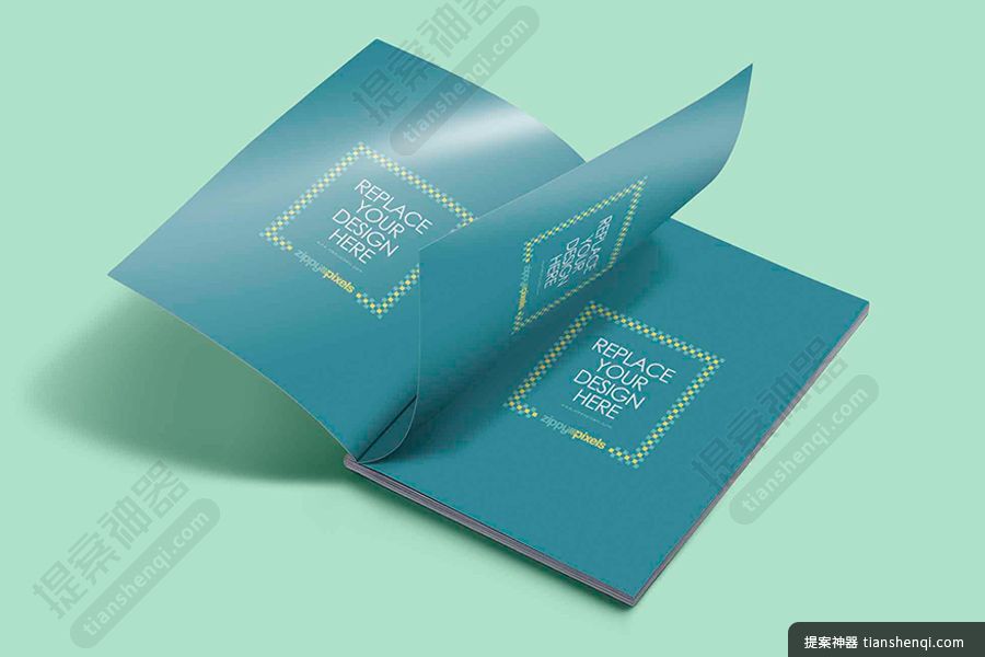 高清小清新风格蓝绿色封面高级画册样机素材