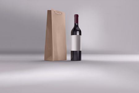 灰底高清红酒瓶以及包装袋包装样机素材