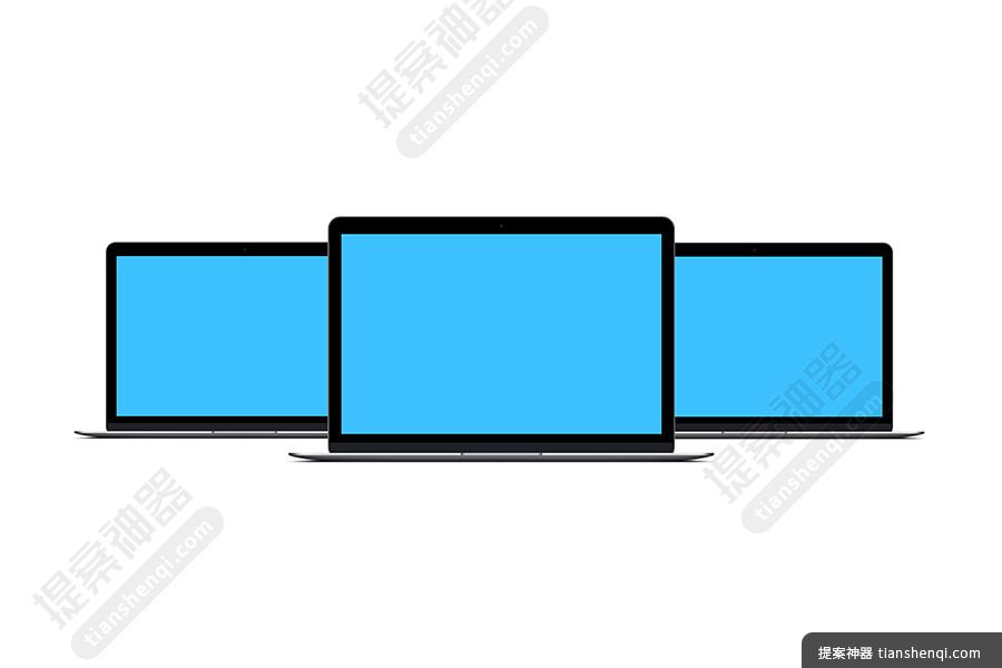 白色背景高清简单三台正面Macbook屏幕可切换贴图样机素材