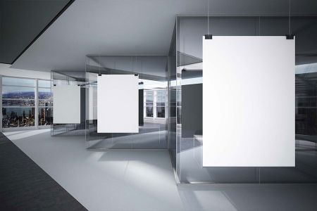 大型高清室内展馆悬挂式3面海报素材可更换样机