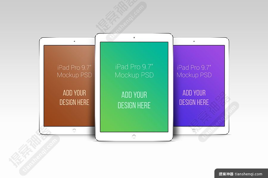 灰色背景三台立式iPad屏幕展示可切换样机贴图素材